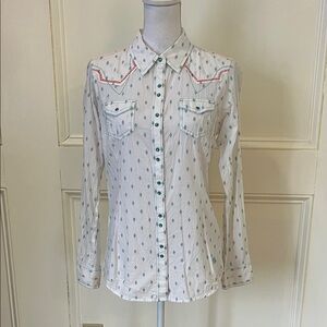 Ariat Cream and Teal Patterned Button Down Shirt
